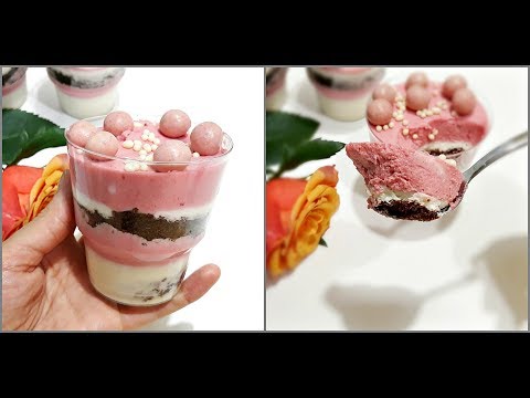 Видео: Трайфл, десерт в стакане. Шоколадные коржи, малиновый мусс и мусс на белом шоколаде