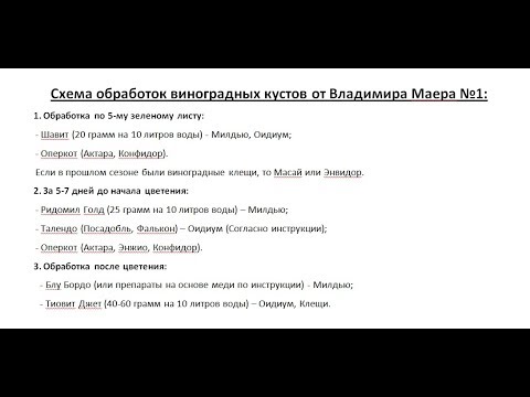 Видео: Схема ОБРАБОТКИ ВИНОГРАДА от Владимира Маера