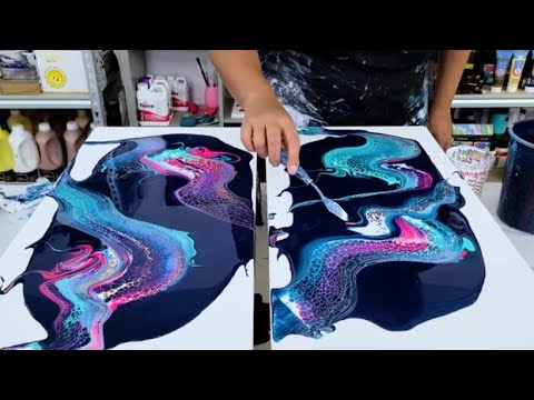 Видео: Этот ШИКАРНЫЙ!! 2-холстовая жидкая акриловая живопись с флуоресцентным РОЗОВЫМ цветом!