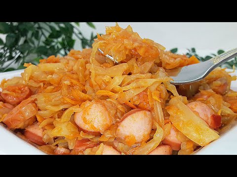 Видео: Думала, что все знают этот рецепт, но нет!.. Вкусно, как в детстве: тушеная капуста с сосисками