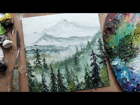 Видео: ТУМАННЫЙ ЛЕС мастихином импасто