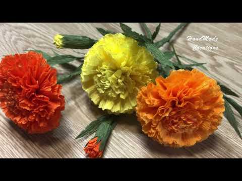 Видео: Бархатцы. Marigold. Цветы из гофрированной бумаги. Мастер-класс.