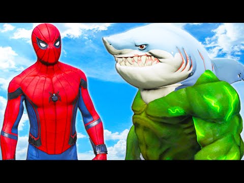 Видео: человек-паук против халк-акулы - эпическая битва