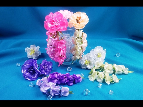 Видео: Ribbon flowers for the hairstyle/Flores de las cintas para el peinado/Цветы из лент в прическу