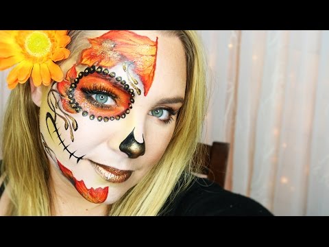 Видео: Сахарный череп, осенние листья, аквагрим / макияж