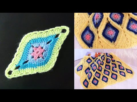 Видео: Разноцветный мотив крючком для пледа "Перо павлина".МК.