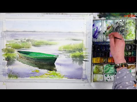 Видео: КАК НАРИСОВАТЬ КУВШИНКИ И ОТРАЖЕНИЕ В ВОДЕ АКВАРЕЛЬЮ в технике аля-прима? Акварель для начинающих