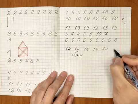 Видео: Пишем в тетради. Число 14. Математический диктант. Цифра 2.