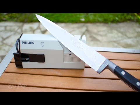 Видео: Звук заточки ножа электрической точилкой Philips