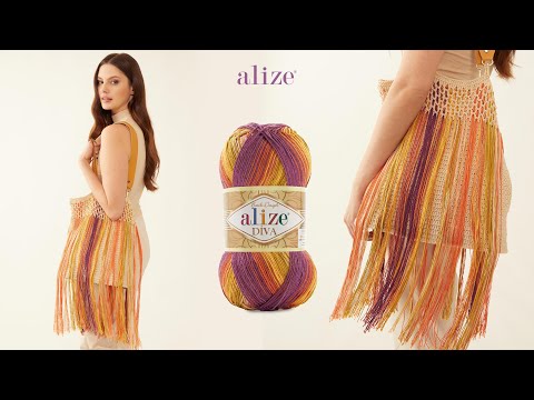 Видео: Летняя сумка с бахромой с Alize Diva и Alize Diva Batik