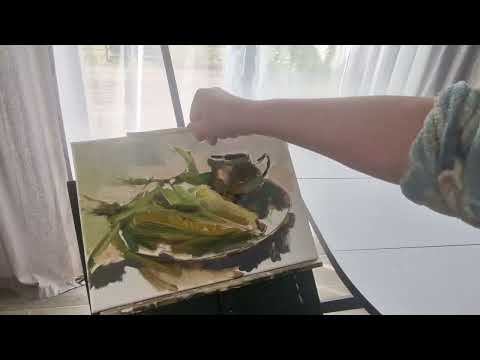 Видео: Этюд с кукурузой. Живопись маслом.