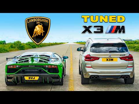 Видео: Кто победит в заезде: тюнингованный BMW X3M или же Lambo Aventador SVJ?