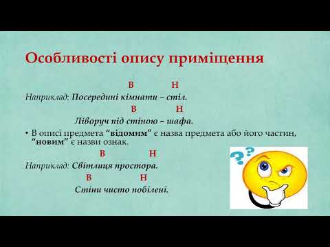 Видео: Усний твір – опис приміщення на основі особистих вражень у художньому стилі. Роль іменників в описі