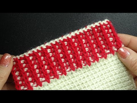 Видео: Имитация резинки тунисским крючком Tunisian crochet pattern 54