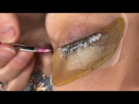 Видео: Корейская техника ламинирования ресниц на внизрастущие ресницы шторки, не широкая межресничная зона