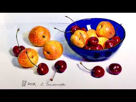 Видео: Фрукты и цветное стекло акварелью