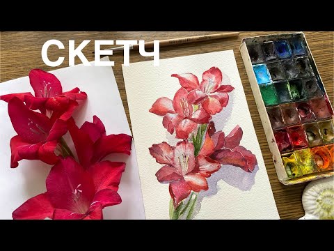 Видео: Простая идея для летнего скетча 💡Рисуем гладиолус акварелью