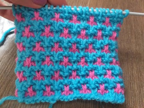 Видео: Двухцветный ленивый жаккард. Вязание спицами.