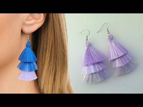 Видео: Серьги-кисточки. Кисточки из атласных лент. Серьги из трёх кисточек