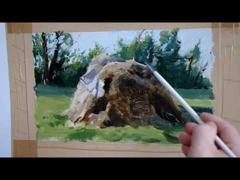 Видео: Живопись маслом. Быстрый этюд стожка. холст, масло. 2020 г.