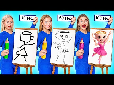 Видео: 10 Секунд vs 60 Секунд vs 100 Секунд Челлендж Рисунков от Super Hyper DO