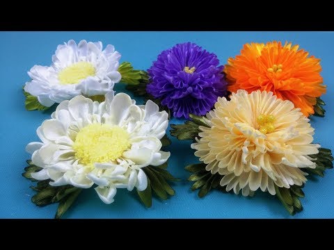 Видео: Ribbon, fabric flowers/Crisantemos hechos de cintas o tela/Хризантемы из лент или ткани