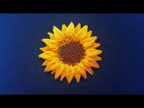 Видео: Красивый большой подсолнух : Цветочная вышивка