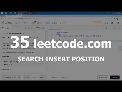 Видео: Разбор задачи 35 leetcode.com Search Insert Position. Решение на C++