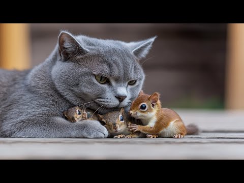 Видео: Обычная Домашняя Кошка стала Приёмной Мамой для Четырёх Осиротевших Бельчат