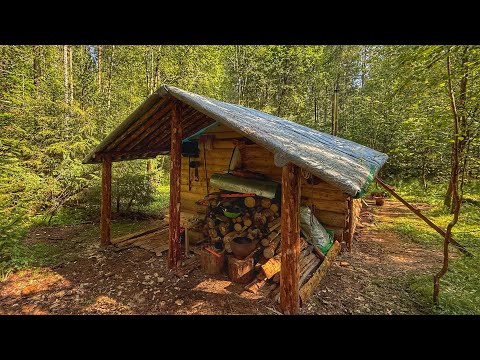 Видео: СДЕЛАЛИ ПРИСТРОЙ К ХИЖИНЕ ДЛЯ ДРОВ | ПРЯЧЕМСЯ ОТ ЛИВНЯ В ХИЖИНЕ