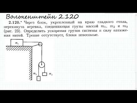 Видео: Через блок, укрепленный на краю гладкого стола, перекинута веревка: Волькенштейн 2.120