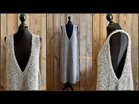 Видео: 3. Сарафан с V-образным вырезом спицами сверху. 3 часть.