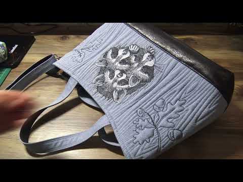 Видео: Машинная вышивка: Сумка Енотики.