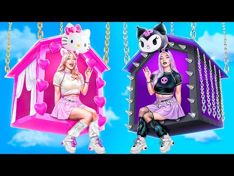 Видео: Домики одного цвета челлендж! Hello Kitty vs Kuromi