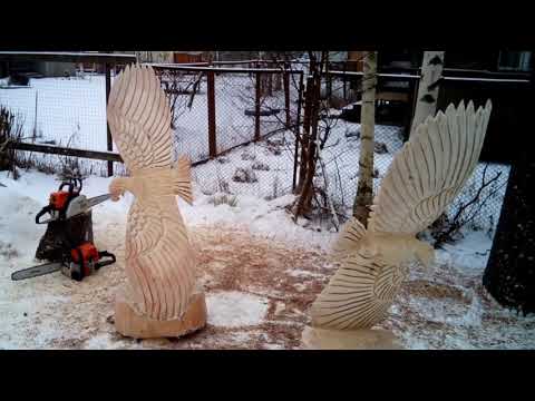 Видео: Две птицы из одного бревна бензопилой