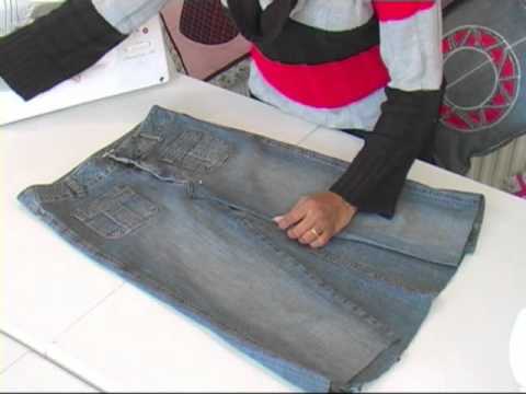 Видео: Юбка из денима длиной до колена / Переработанный деним 1