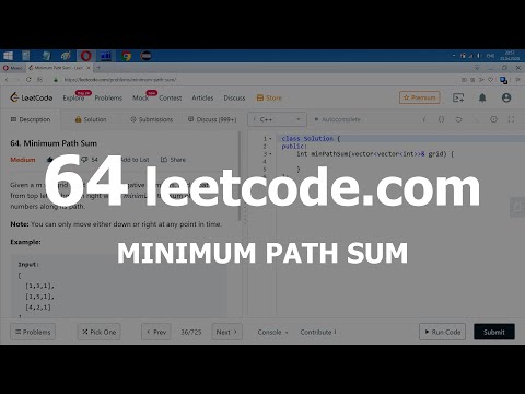 Видео: Разбор задачи 64 leetcode.com Minimum Path Sum. Решение на C++