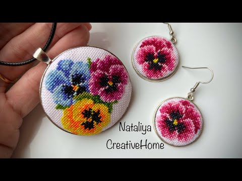 Видео: МК 🌸Вишиті сережки та кулон. Мікровишивка. Micro embroidery