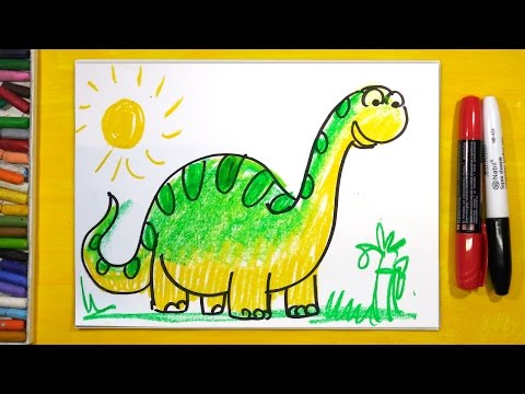 Видео: Как нарисовать Динозавра (БРОНТОЗАВР) | Урок рисования для детей от 3 лет
