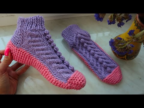 Видео: Вязаные тапочки БЕЗ шва на двух спицах (38-40 размер)