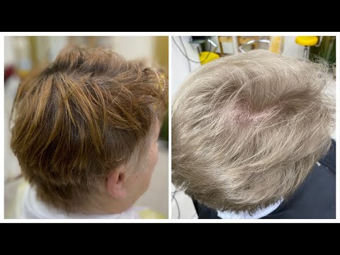 Видео: Из каштанового в светлый бежевый блонд. Обесцвечивание коротких волос и цветокоррекция