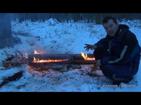 Видео: Таёжный костёр НОДЬЯ из одного бревна