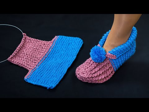 Видео: Очень легкие тапочки спицами пошагово!
