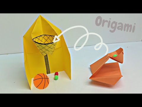 Видео: Оригами баскетбольное кольцо и оригами катапульта. Игра из бумаги
