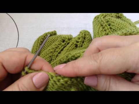Видео: Зеленый свитер "Листья на ветке". МК 6