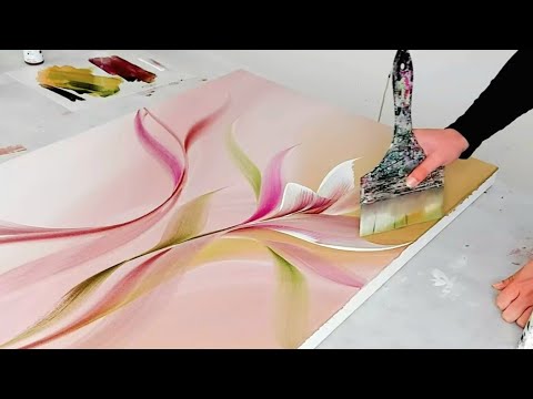 Видео: Создаю индивидуальную картину для друга / Нежные абстрактные цветы на холсте