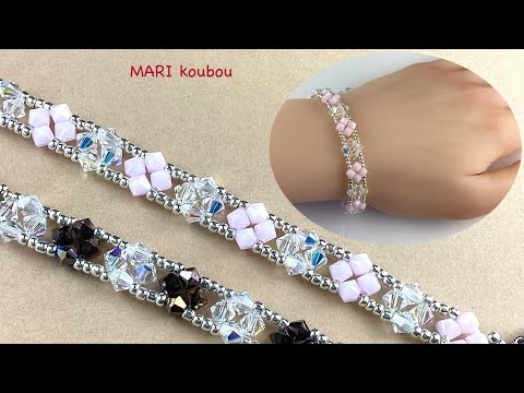 Видео: Браслет из двухцветных биконусных бусин.