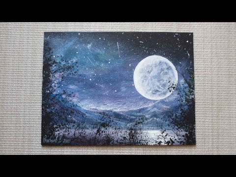 Видео: Как рисовать акрилом полную луну / Живопись / Акрил /  Full Moon Painting / Acrylic Painting