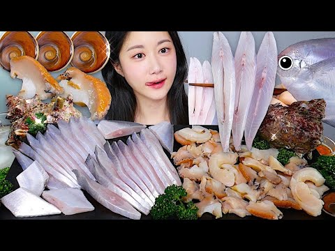 Видео: Серебряный Помфрет И Сашими Из Раковин🐟✨Сырая Рыба | eating show | asmr mukbang korean