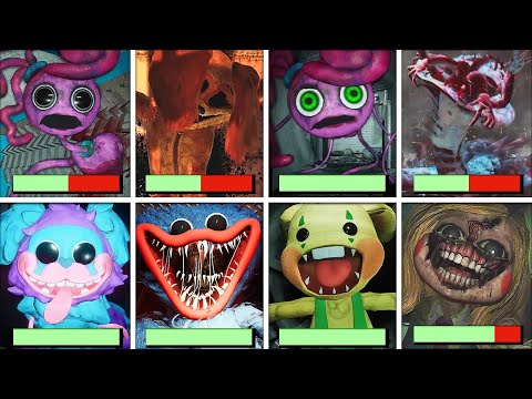 Видео: Poppy Playtime, главы 1-4 — все СМЕРТИ + СКРЕМЕРЫ с полосками здоровья